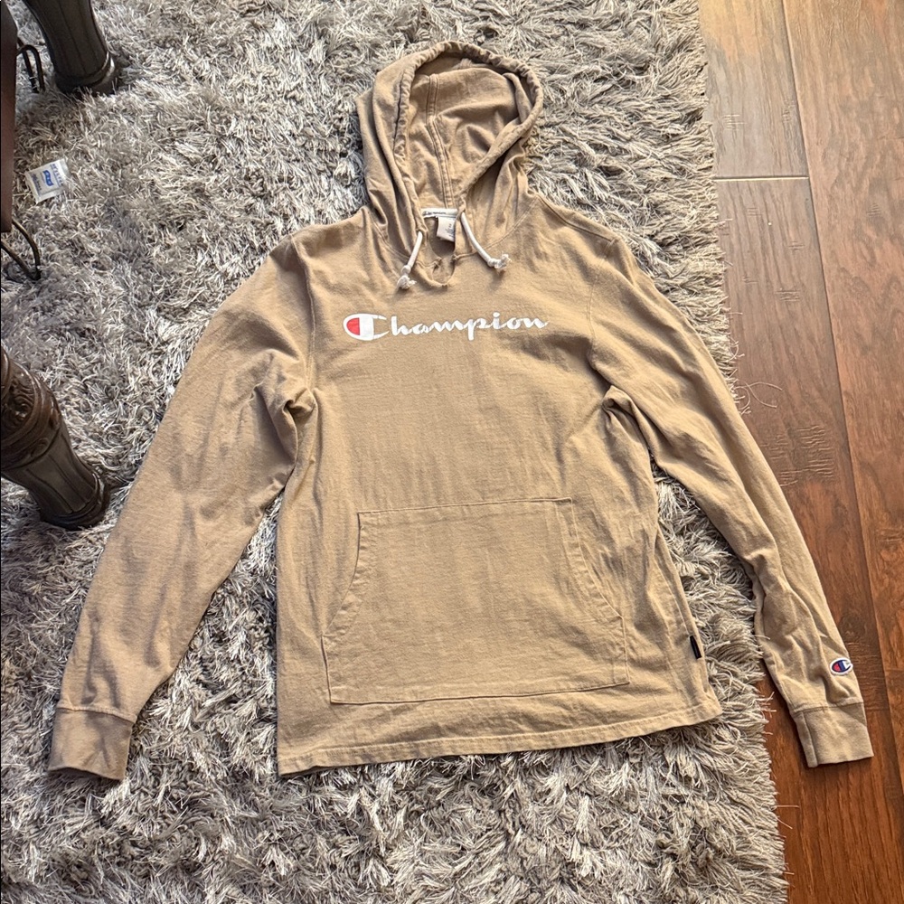 Champion Men’s Tan Zip-Up Look Pullover Hoodie Size Small